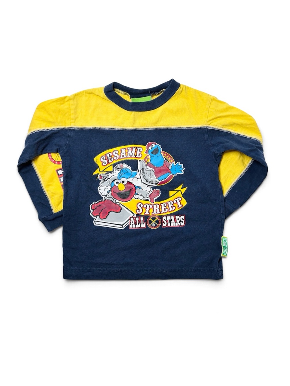Vintage 2003 Sesame Street Elmo Cookie Monster Baseball Graphic Long Sleeve T 3Y